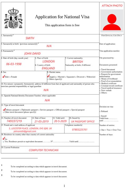 spain visa application form sample